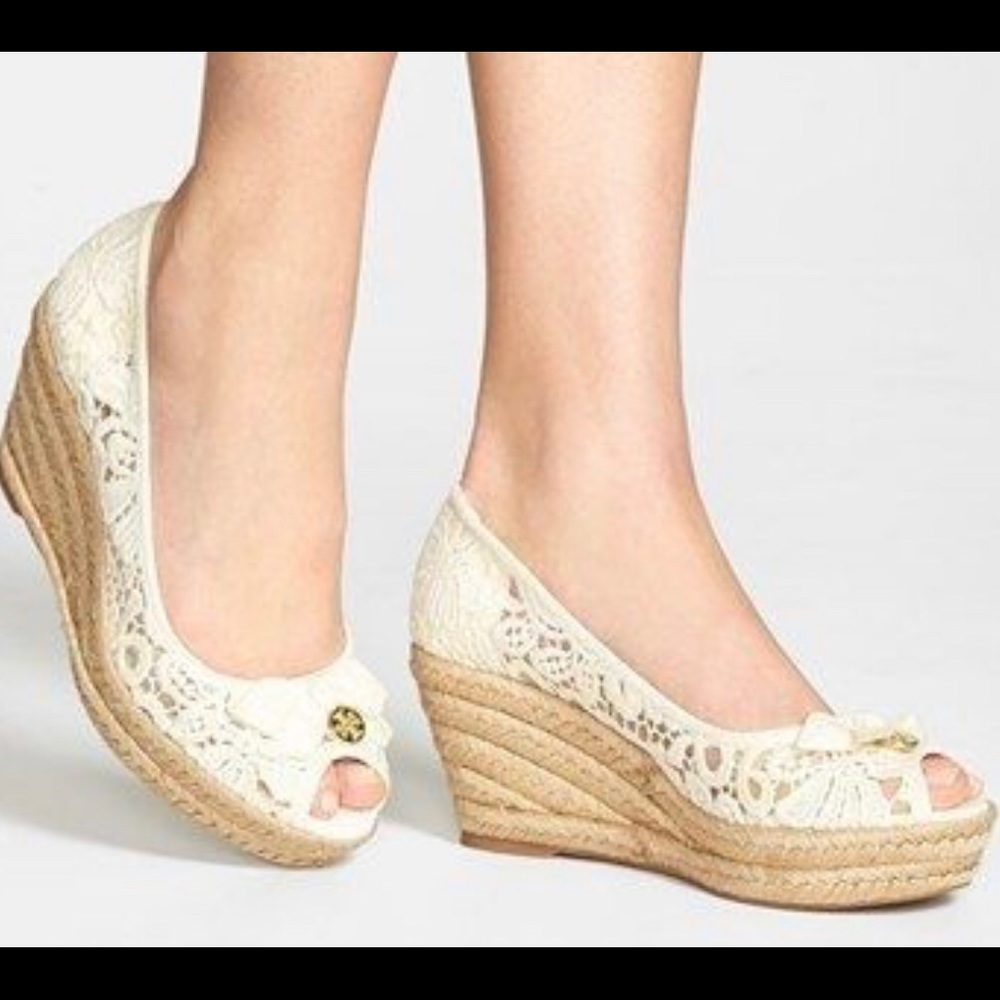 Tory Burch open toe crochet espadrille